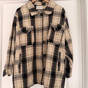 Lucky Brand Women's Plaid Utility Jacket - Black and Cream